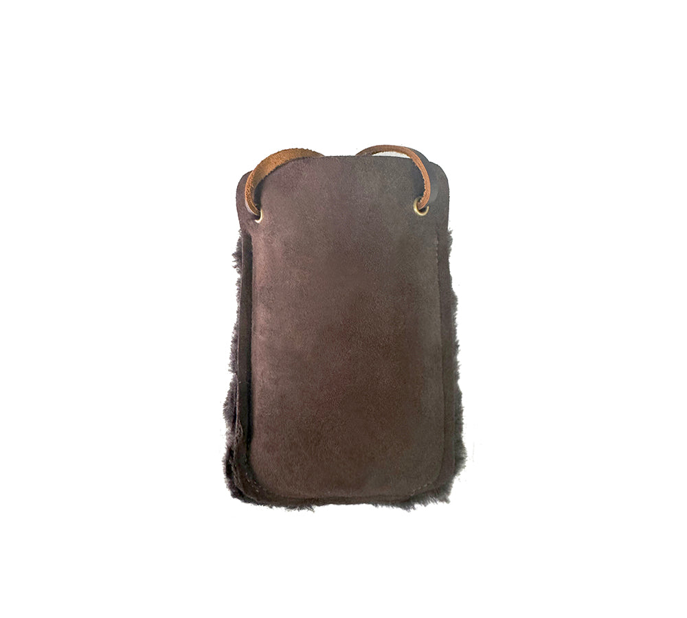 Women Sheepskin Wool Over Shoulder Neck Strap Phone Pouch - UGG EXPRESS
