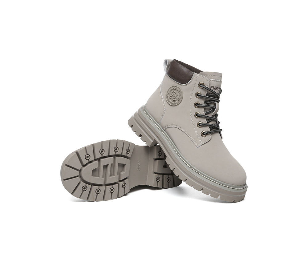 EVERAU® Women Leather Lace Up Chunky Boots Stephanie