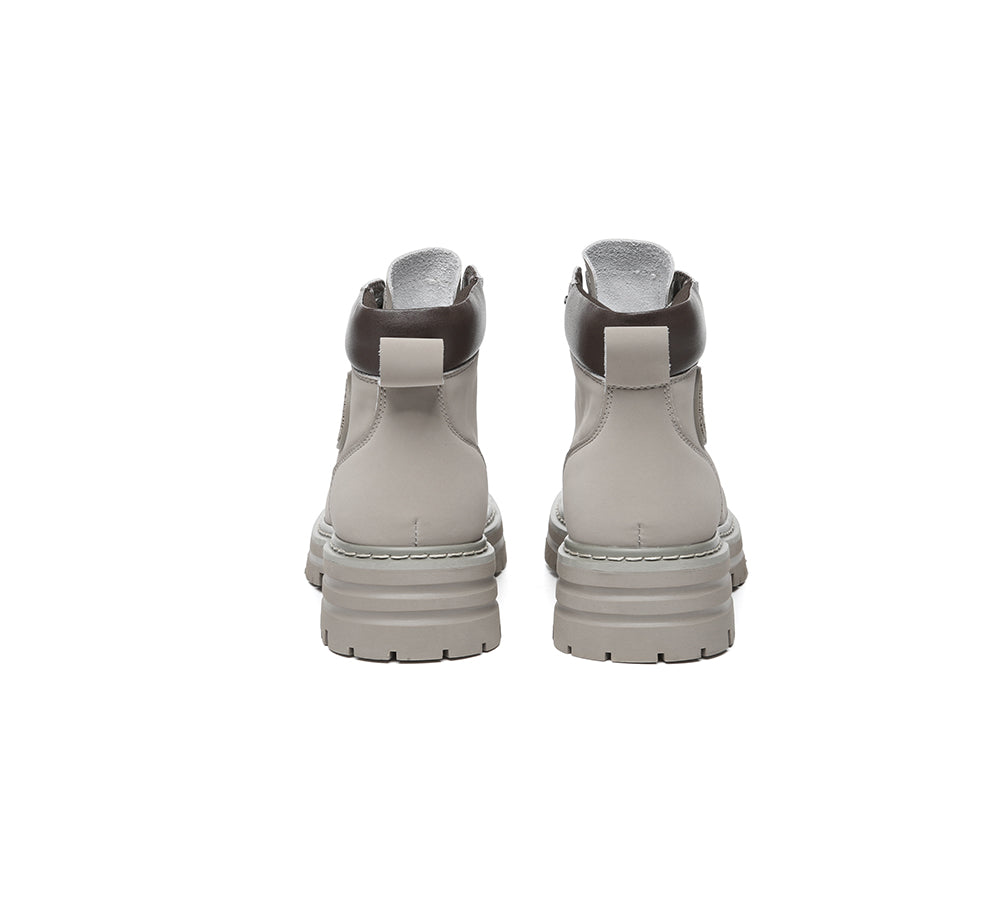 EVERAU® Women Leather Lace Up Chunky Boots Stephanie