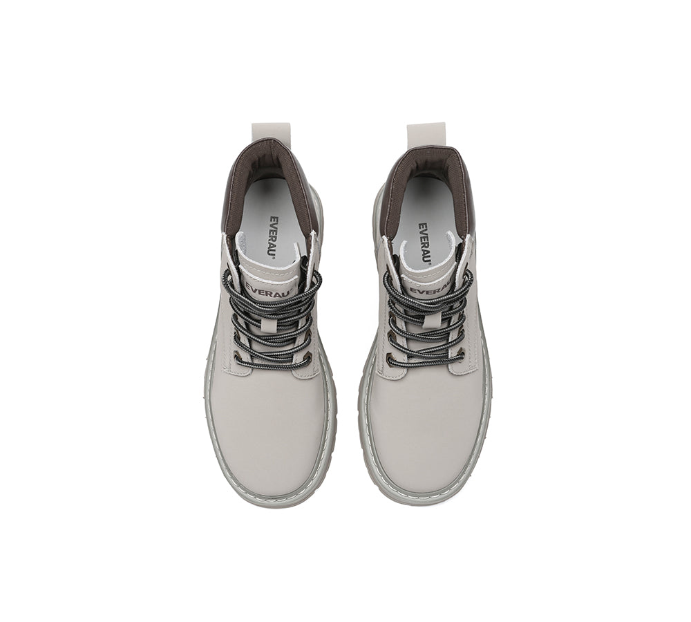 EVERAU® Women Leather Lace Up Chunky Boots Stephanie