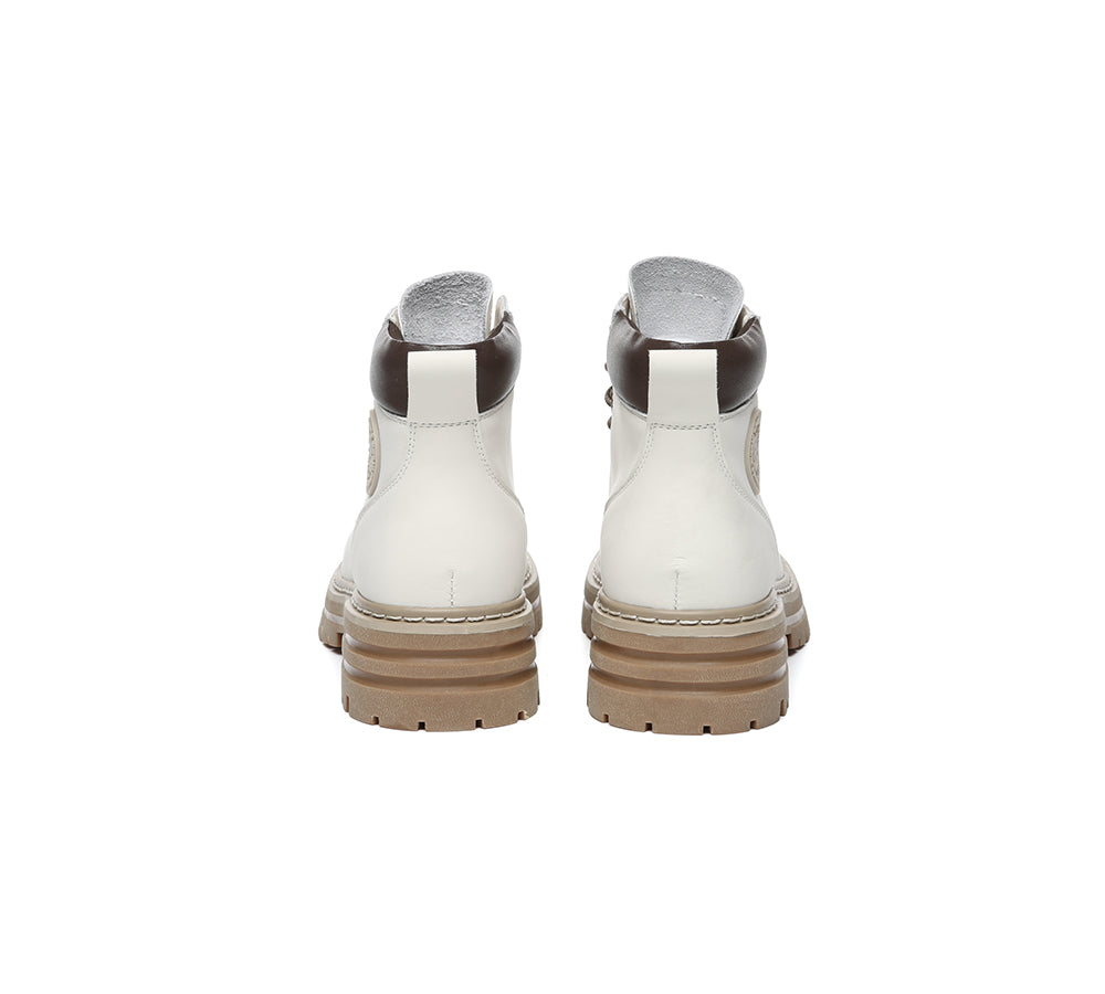 EVERAU® Women Leather Lace Up Chunky Boots Stephanie