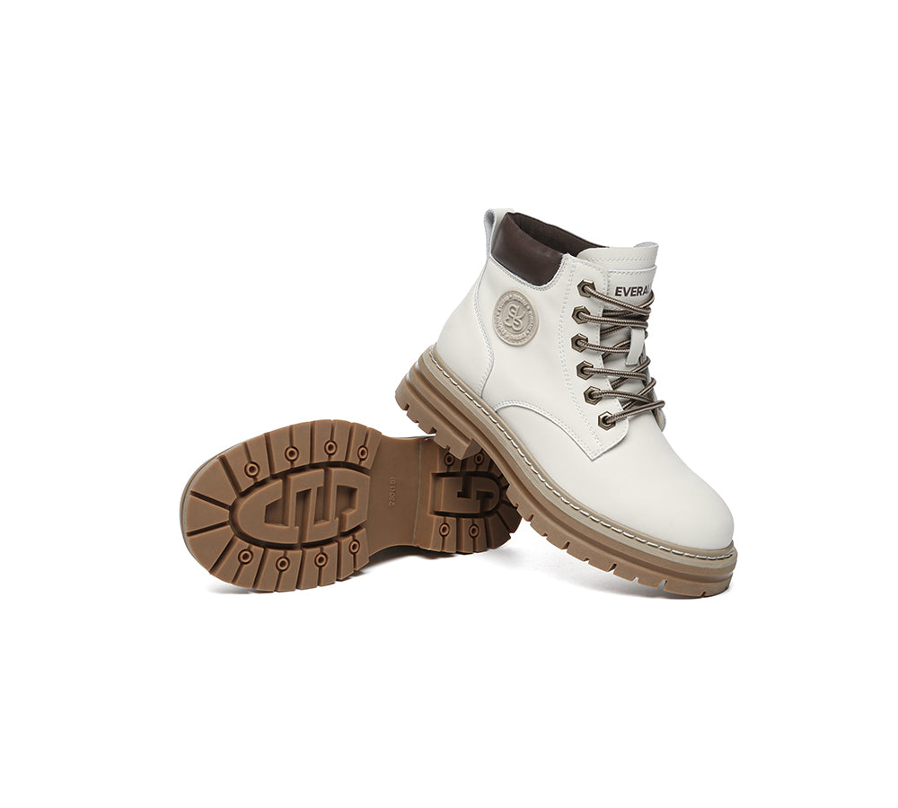 EVERAU® Women Leather Lace Up Chunky Boots Stephanie