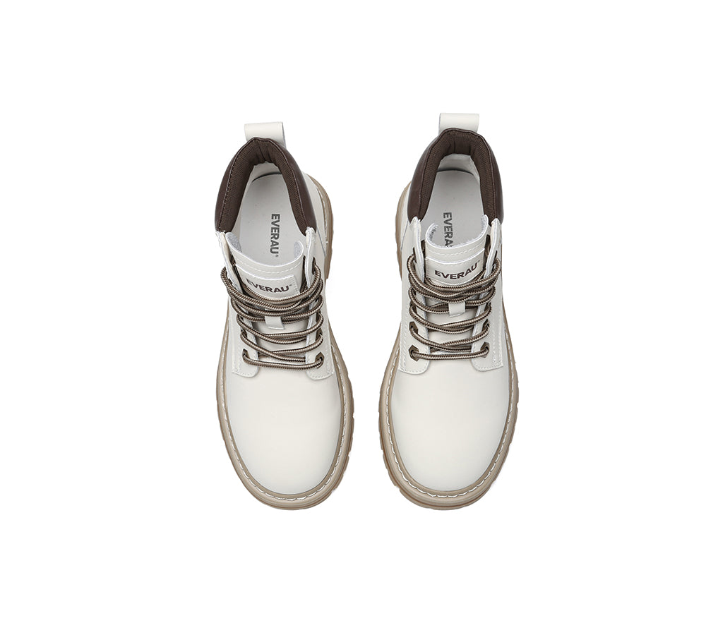 EVERAU® Women Leather Lace Up Chunky Boots Stephanie