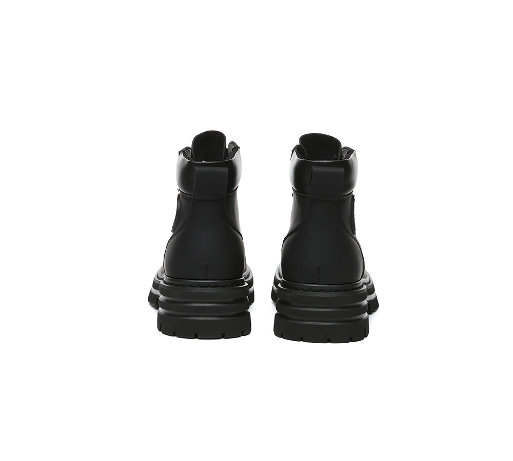 EVERAU® Women Leather Lace Up Chunky Boots Stephanie