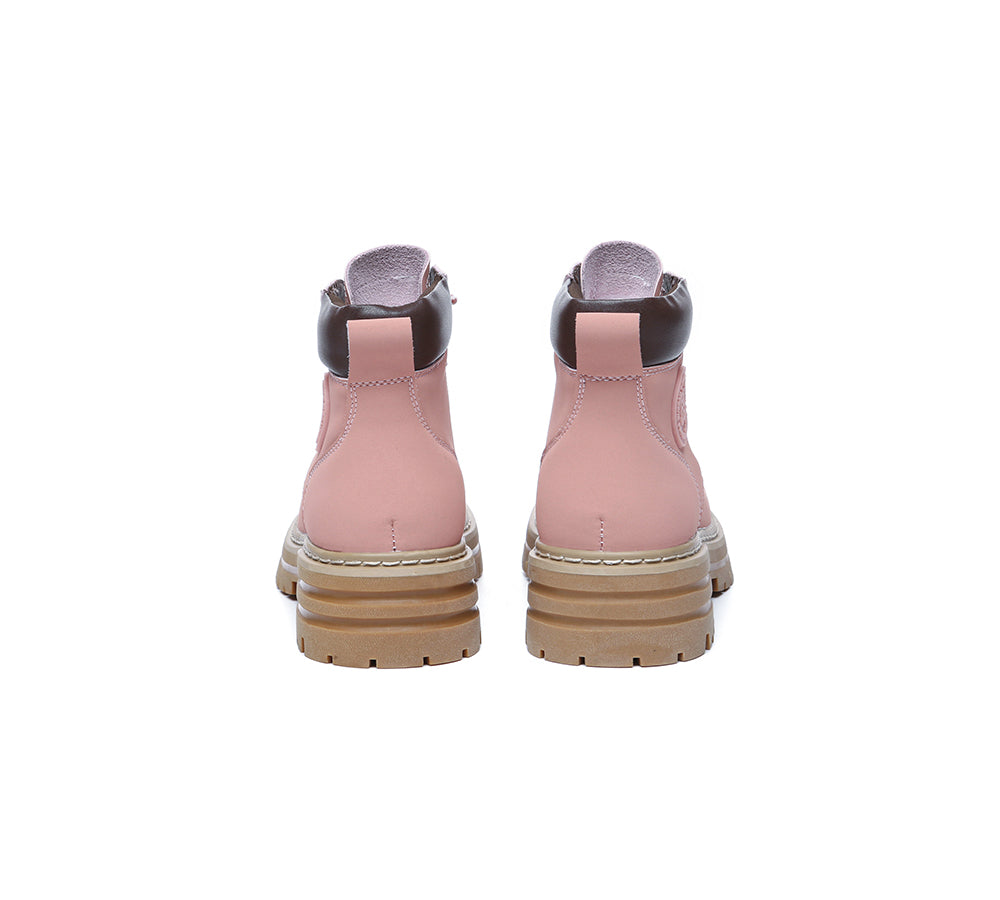 EVERAU® Women Leather Lace Up Chunky Boots Stephanie