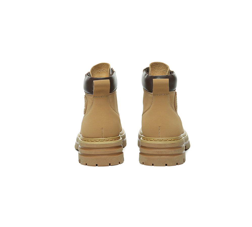 EVERAU® Women Leather Lace Up Chunky Boots Stephanie