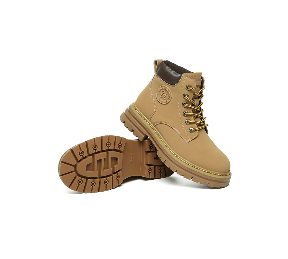 EVERAU® Women Leather Lace Up Chunky Boots Stephanie