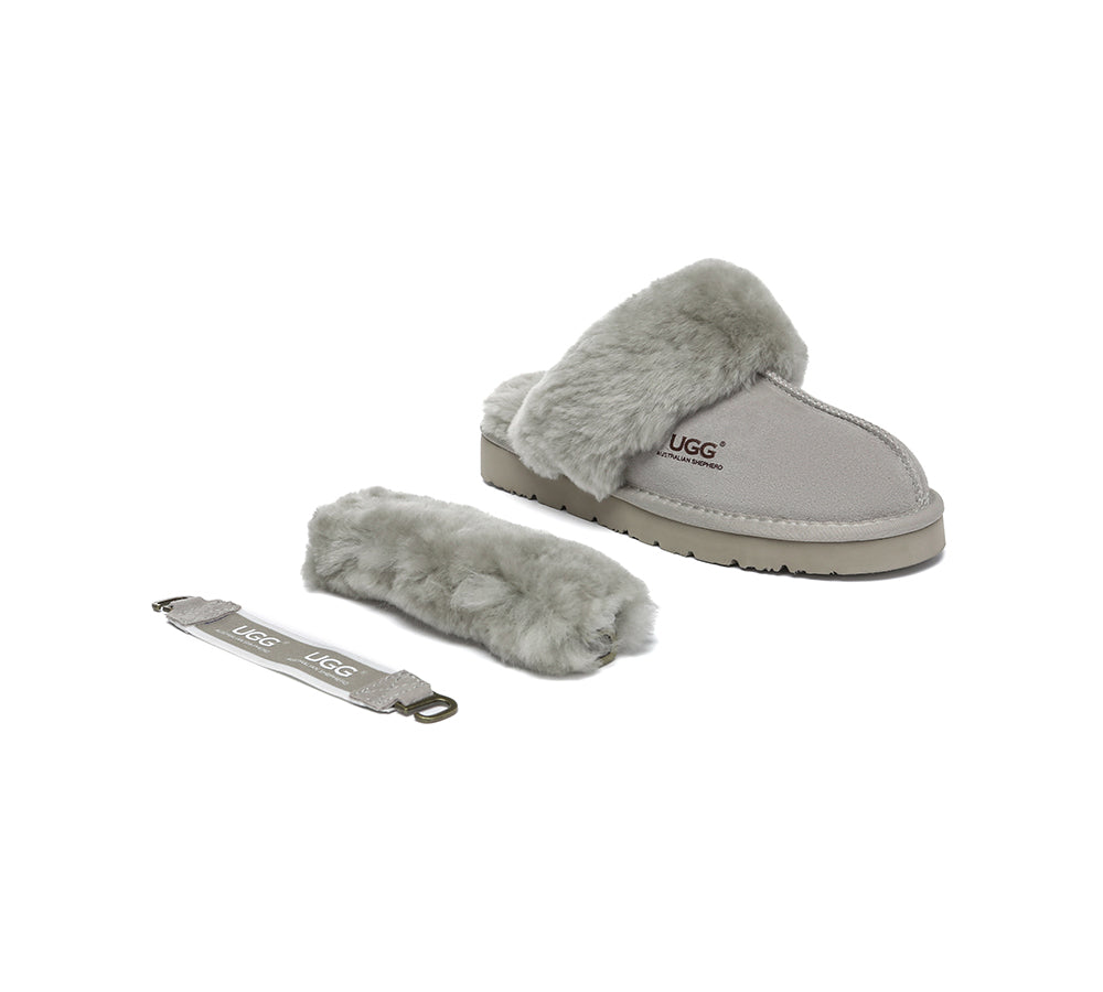 AUSTRALIAN SHEPHERD® UGG Slippers Women Removable Wool Strap Slingback Muffin Fluffy