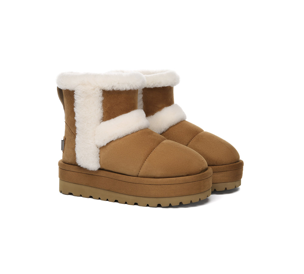 UGG EVERAU® UGG Boots Women Sheepskin Wool Shearling Lined Ankle Platform Udelia