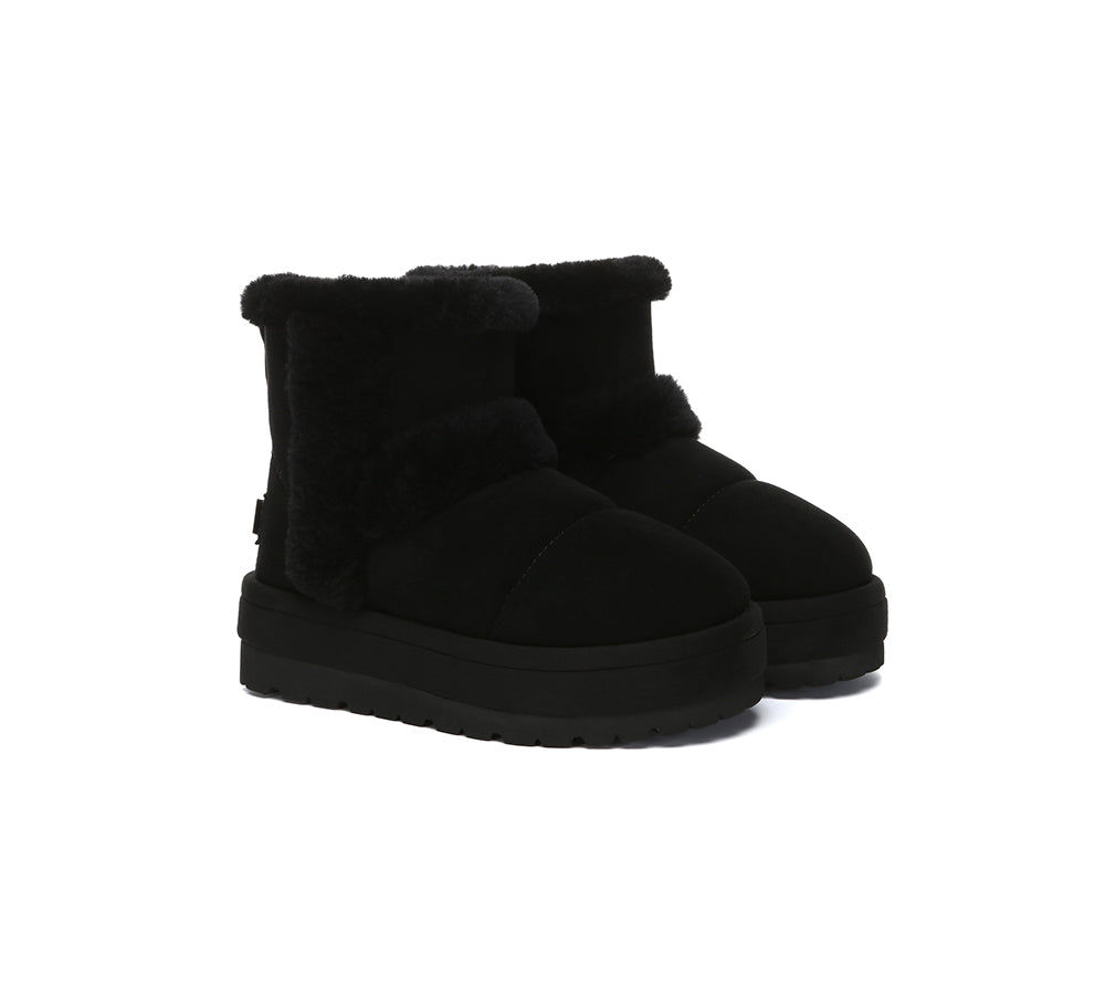 UGG EVERAU® UGG Boots Women Sheepskin Wool Shearling Lined Ankle Platform Udelia