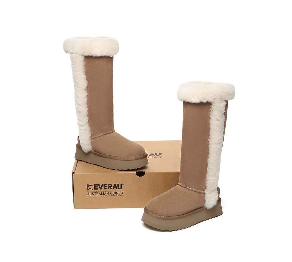 UGG EVERAU® UGG Boots Women Sheepskin Wool Shearling Lined Tall Platform Kazzi