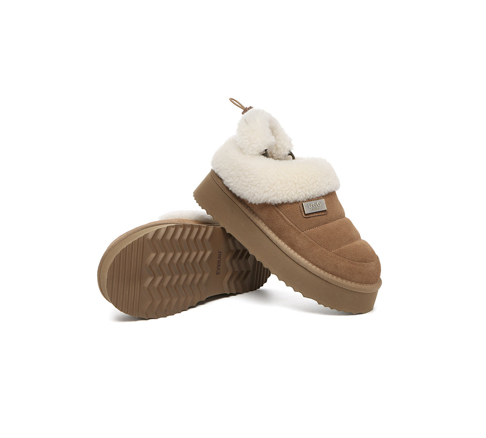 UGG EVERAU® UGG Slippers Women Removable Wool Strap Drawstring Slingback Platform Paige