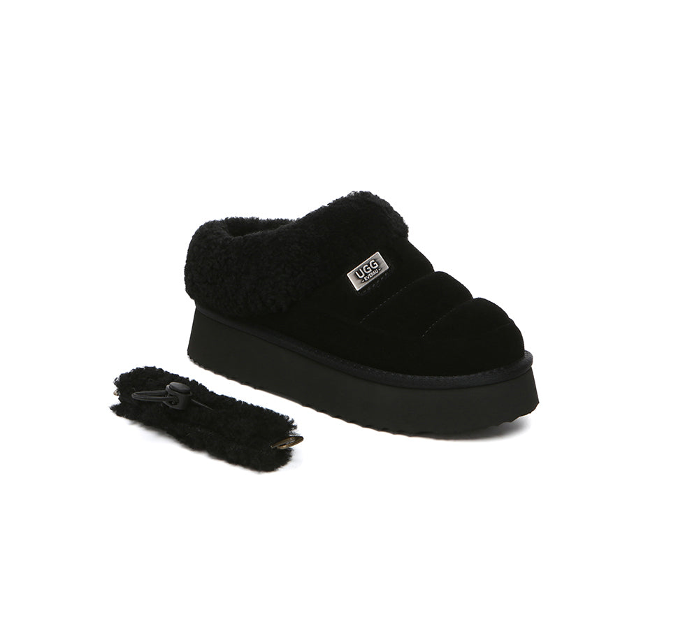 UGG EVERAU® UGG Slippers Women Removable Wool Strap Drawstring Slingback Platform Paige