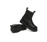 EVERAU® Women Leather Sheepskin Wool Black Chunky Boots Vaneta