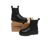 EVERAU® Women Leather Sheepskin Wool Black Chunky Boots Vaneta