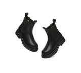 EVERAU® Women Leather Sheepskin Wool Black Chunky Boots Vaneta