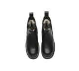 EVERAU® Women Leather Sheepskin Wool Black Chunky Boots Vaneta