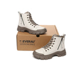 EVERAU® Women Leather Lace Up Zipper Chunky Boots Lorrin