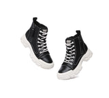 EVERAU® Women Leather Lace Up Zipper Chunky Boots Lorrin