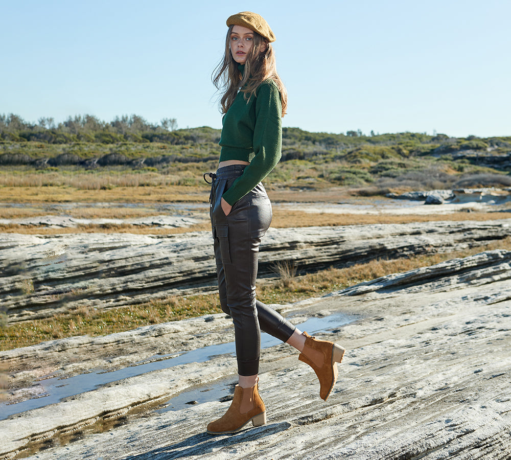 Fashion Boots - AUSTRALIAN SHEPHERD® UGG Women Sheepskin Wool Block Heel Boots Sylvia