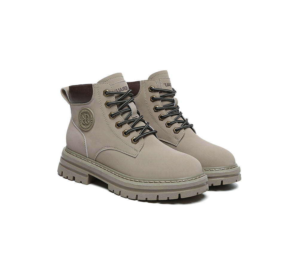 EVERAU® UGG Boots Women Leather Sheepskin Wool Lace Up Chunky Aubrey