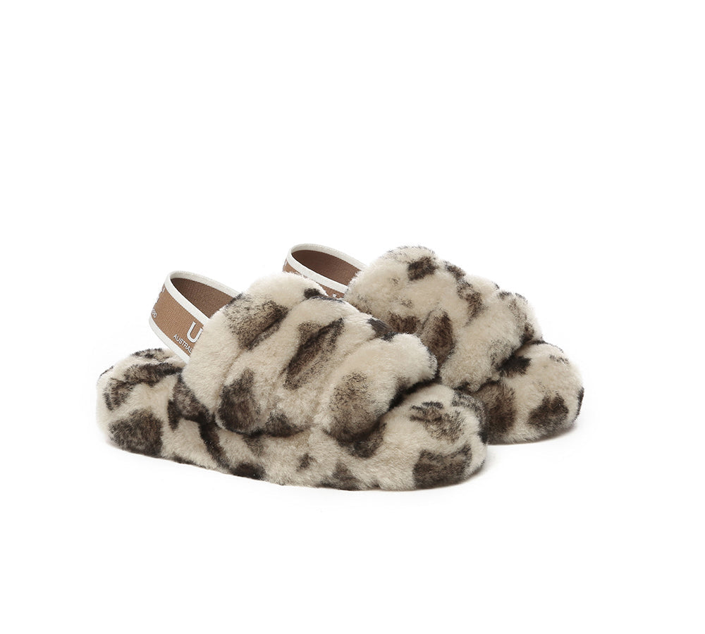 Slides - UGG Kids Fluffy Slides Slingback Leopard Puffy