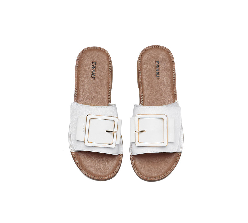 Slides - Women Leather Buckle Top Ultra Soft Slides Bera