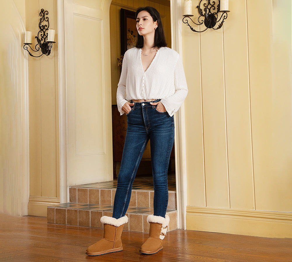 UGG Boots - AUSTRALIAN SHEPHERD® UGG Women Sheepskin Wool Horn Toggle Closure Short Boots Talia