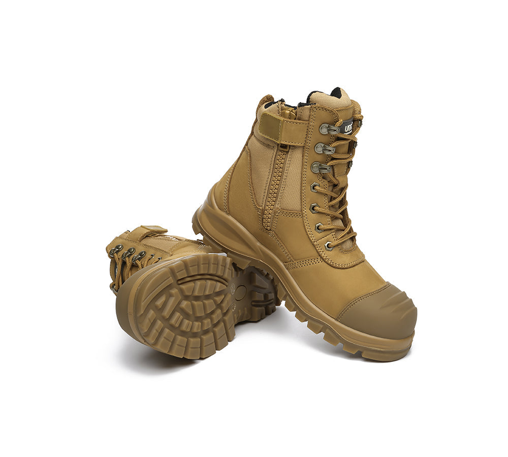 Boots - Work Safety Boots Mens Leo Lace Up Zip Steel Toe With Wool Insoles