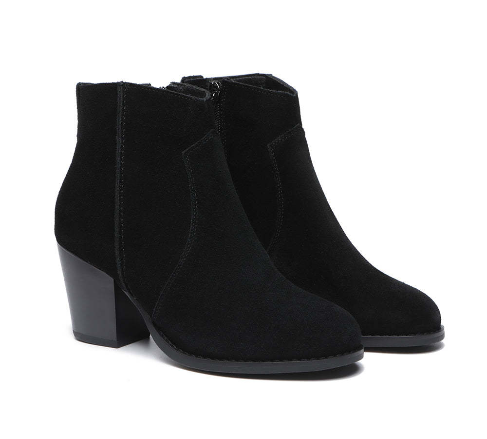 Leather Boots - Ankle Leather Zipper Heel Boots Women Velora