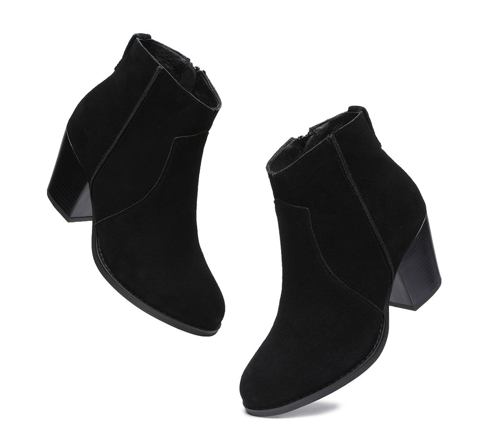 Leather Boots - Ankle Leather Zipper Heel Boots Women Velora