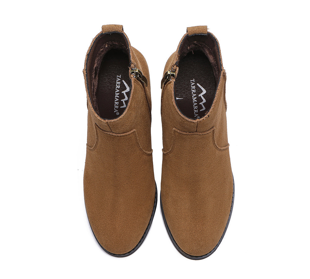 Leather Boots - Ankle Leather Zipper Heel Boots Women Velora