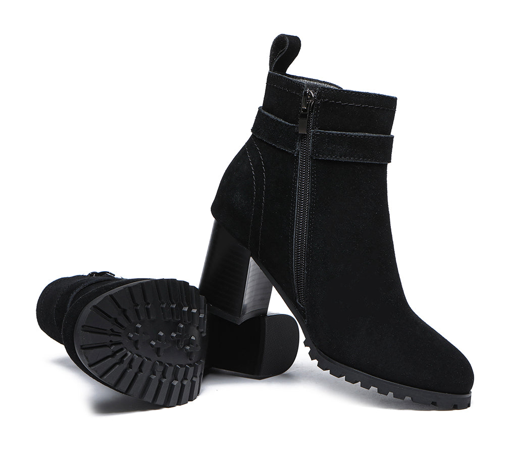 Leather Boots - Leather Zipper Ankle Heel Boots Women Vica