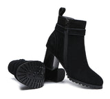 Leather Boots - Leather Zipper Ankle Heel Boots Women Vica