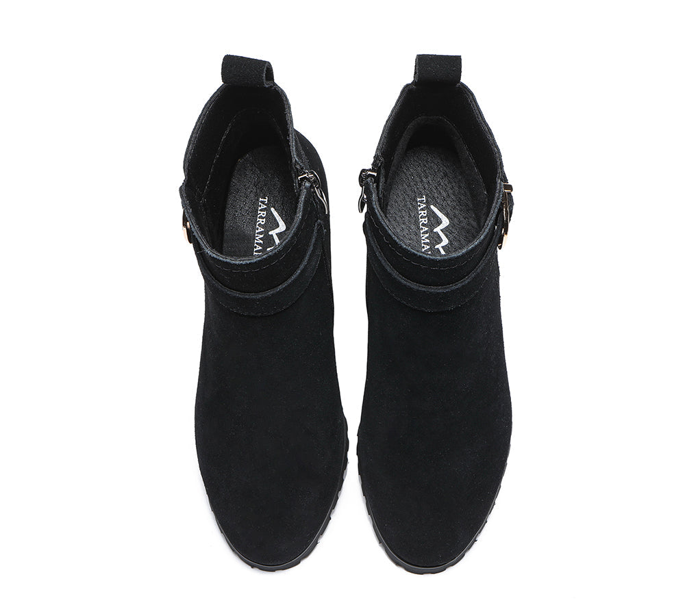 Leather Boots - Leather Zipper Ankle Heel Boots Women Vica