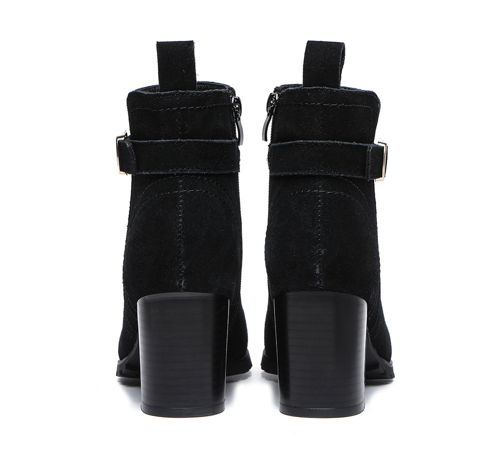 Leather Boots - Leather Zipper Ankle Heel Boots Women Vica