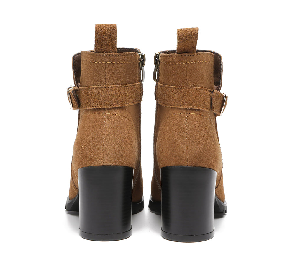 Leather Boots - Leather Zipper Ankle Heel Boots Women Vica
