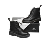 Leather Boots - Zipper Chunky Black Leather Boots Women Leona