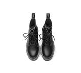 Leather Boots - Zipper Chunky Black Leather Boots Women Leona