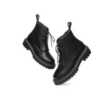 Leather Boots - Zipper Chunky Black Leather Boots Women Leona