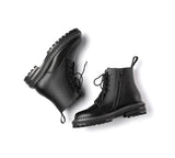Leather Boots - Zipper Chunky Black Leather Boots Women Leona