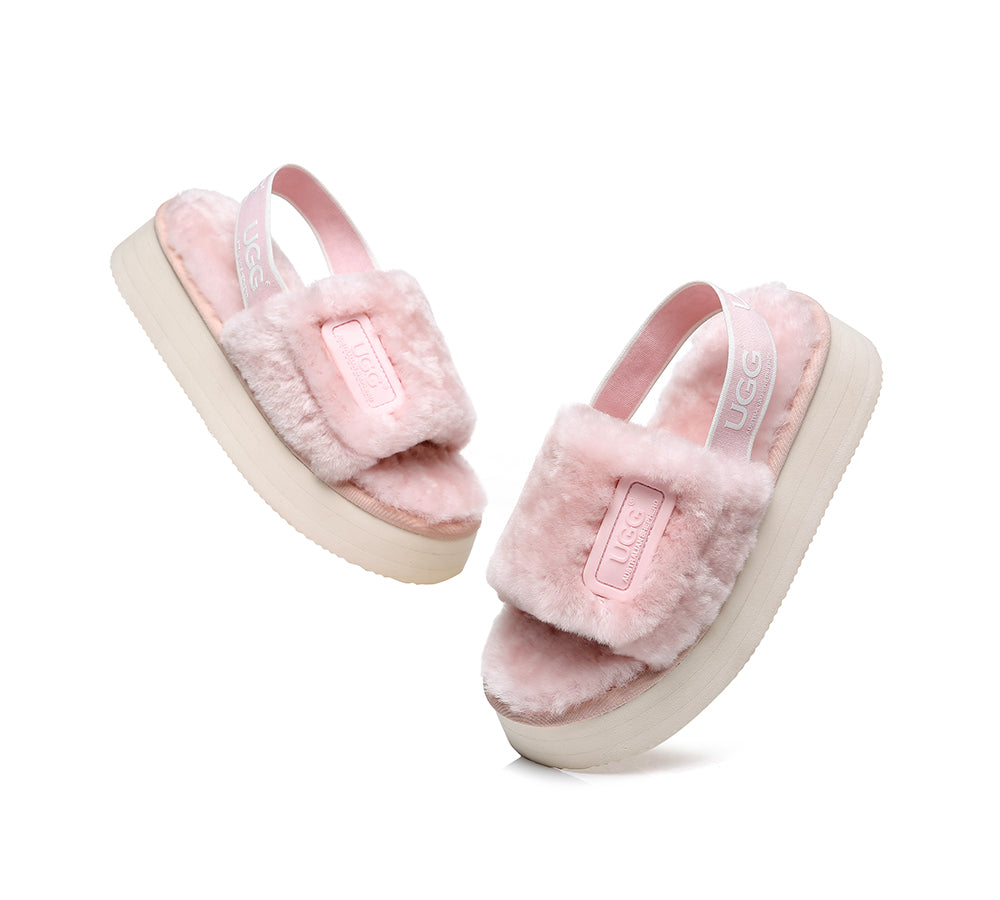 Slides - AS UGG Women High Platform Fluffy Slides Poppin