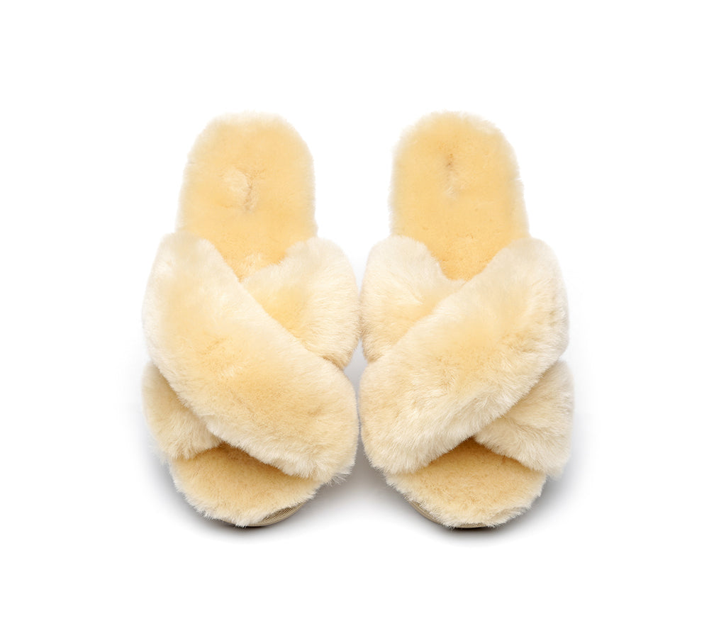Slides - Leanna Women Fluffy Crossover Slides