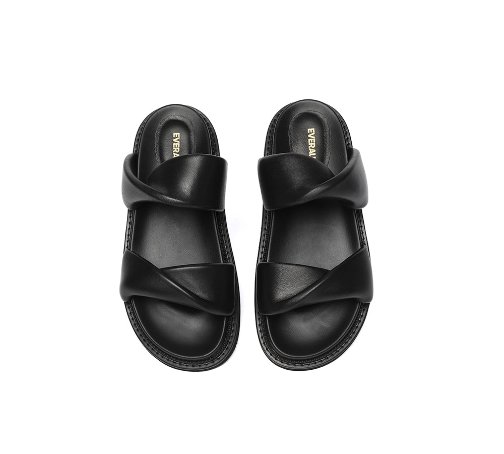 EVERAU?? Women Slides Leather Padded Twist Slip-on Sandals Eloise - UGG EXPRESS