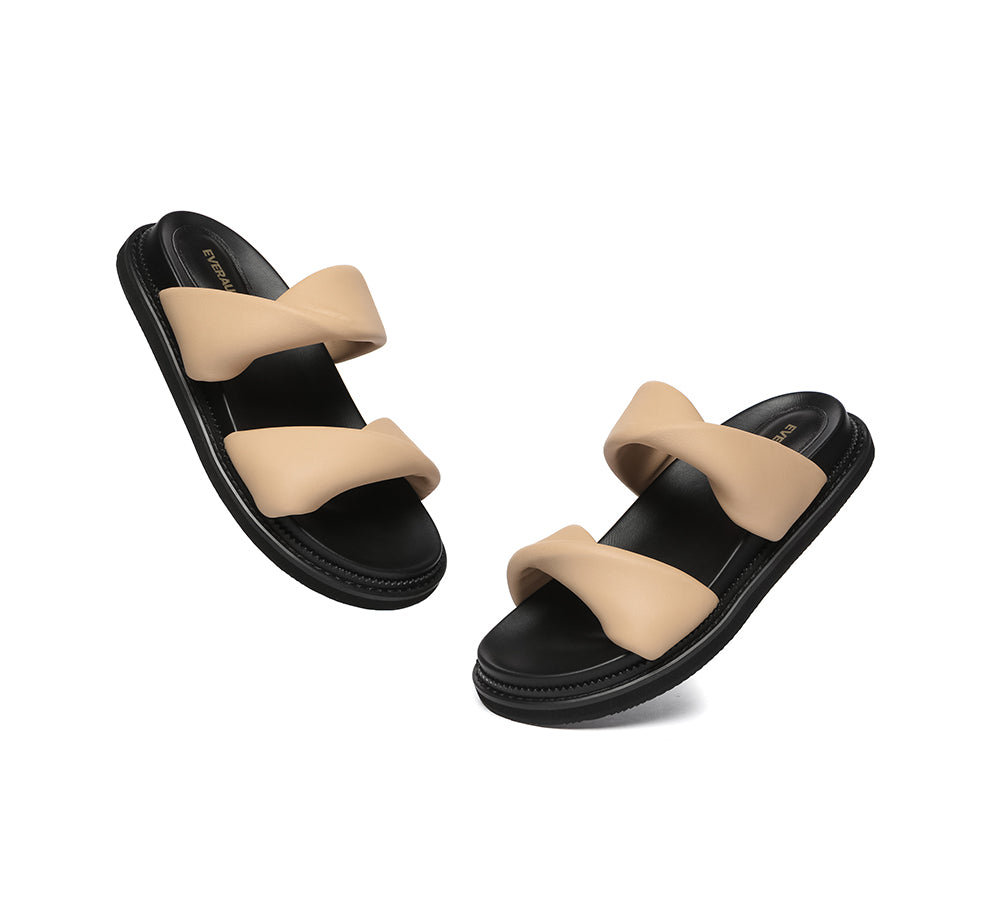 EVERAU?? Women Slides Leather Padded Twist Slip-on Sandals Eloise - UGG EXPRESS