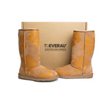 EVERAU® UGG Boots Sheepskin Wool Yellow Floral Print Tall Classic Suede EU41 - UGG EXPRESS