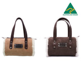 Women Sheepskin Wool Small Hand Carry Shoulder Strap Zip Barrell Bag - UGG EXPRESS