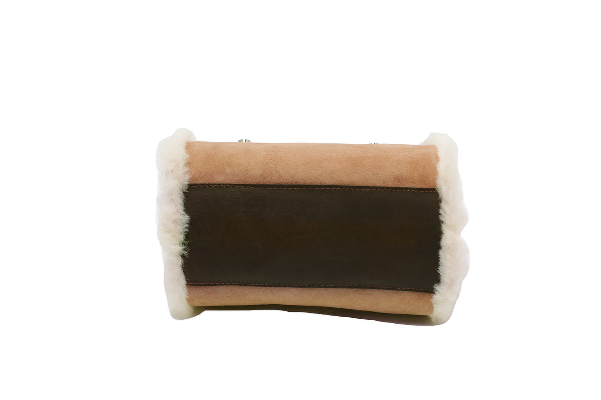 Women Sheepskin Wool Small Hand Carry Shoulder Strap Zip Barrell Bag - UGG EXPRESS