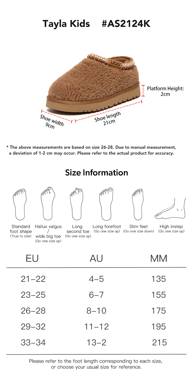 AUSTRALIAN SHEPHERD® UGG Slippers Kids Tayla size chart