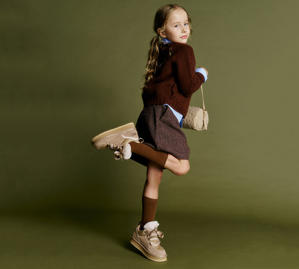 AUSTRALIAN SHEPHERD® Kids UGG Boots Sheepskin Wool Lace Up Platform Sneakers Parkyr UGG AUSTRALIAN SHEPHERD